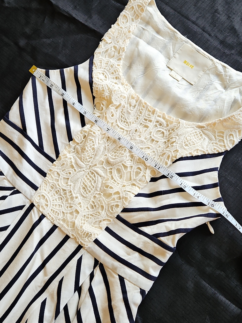 Maeve (Anthro) Black and White Striped Dress with Cream Lace - Picture 11 of 16